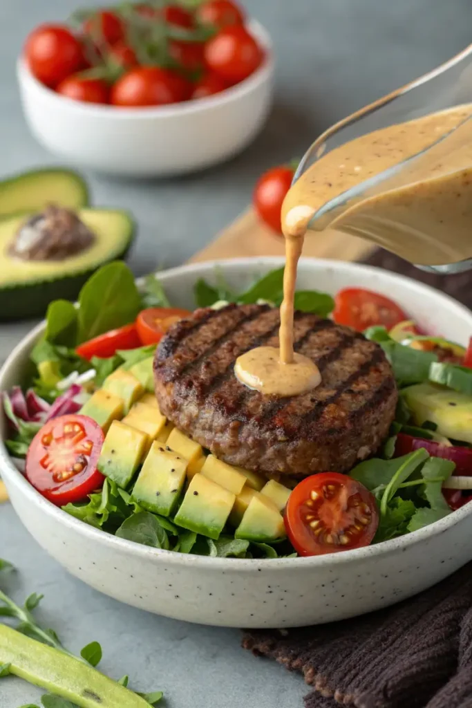 Assembling a burger bowl step by step