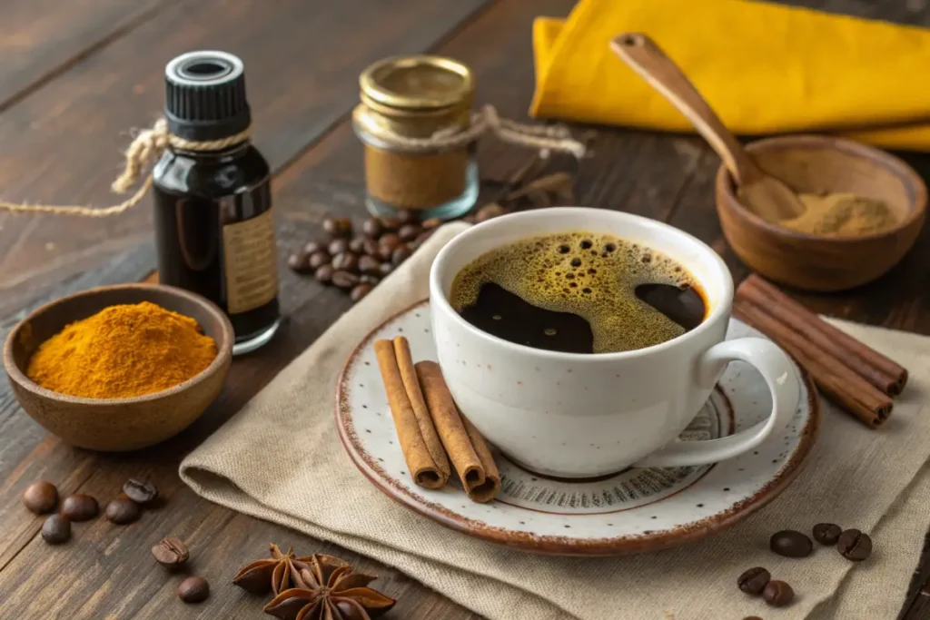 Coffee loophole recipe ingredients for weight loss – cinnamon, turmeric, and MCT oil.