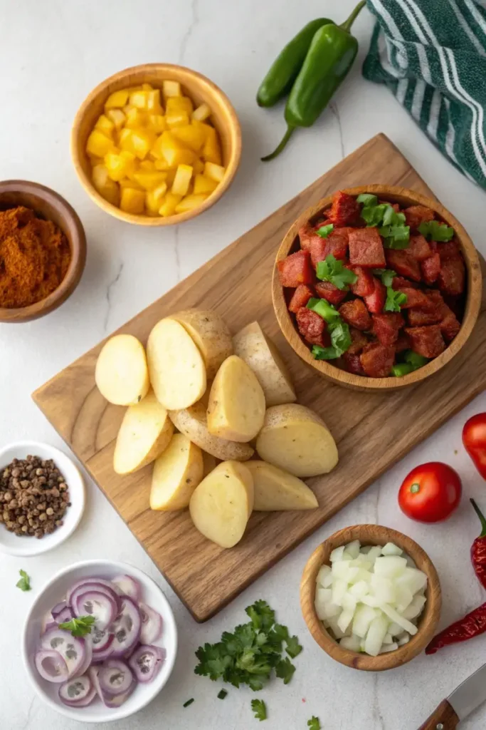 Ingredients for Mexican breakfast potatoes.