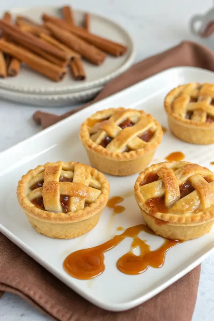 Mini Origami Apple Pies with caramel drizzle