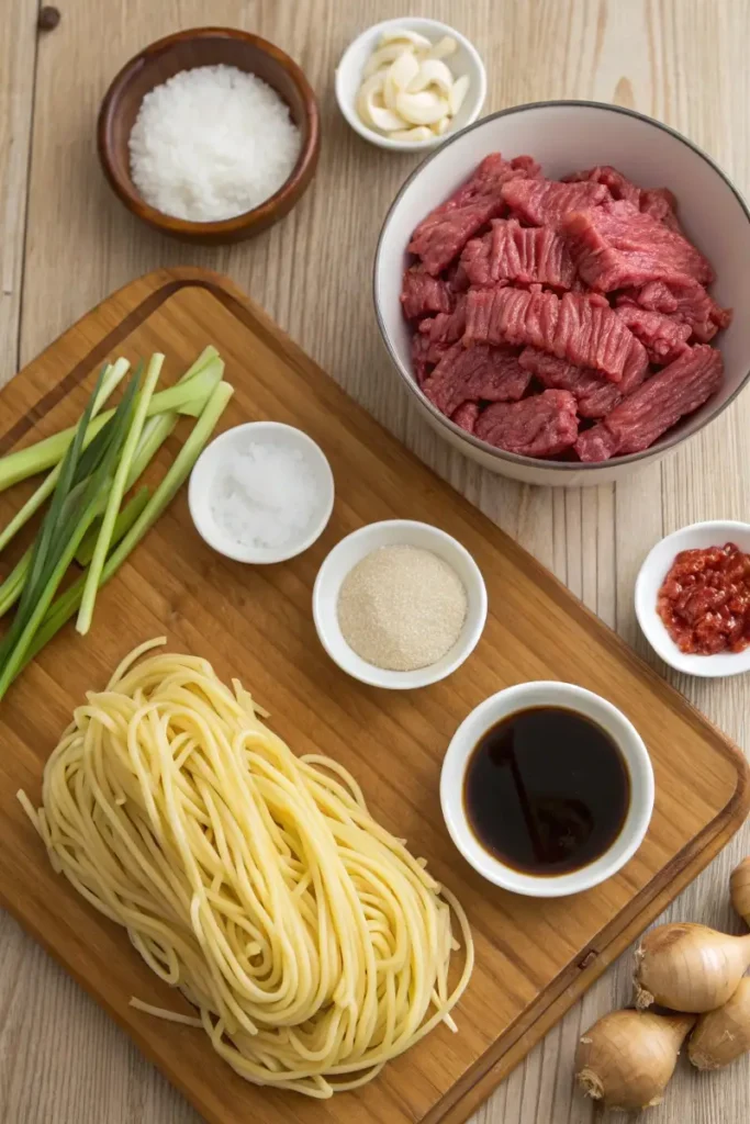 Ingredients for Mongolian Ground Beef Noodles