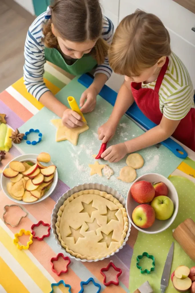 Kids making shapes for Origami Apple Pie crust