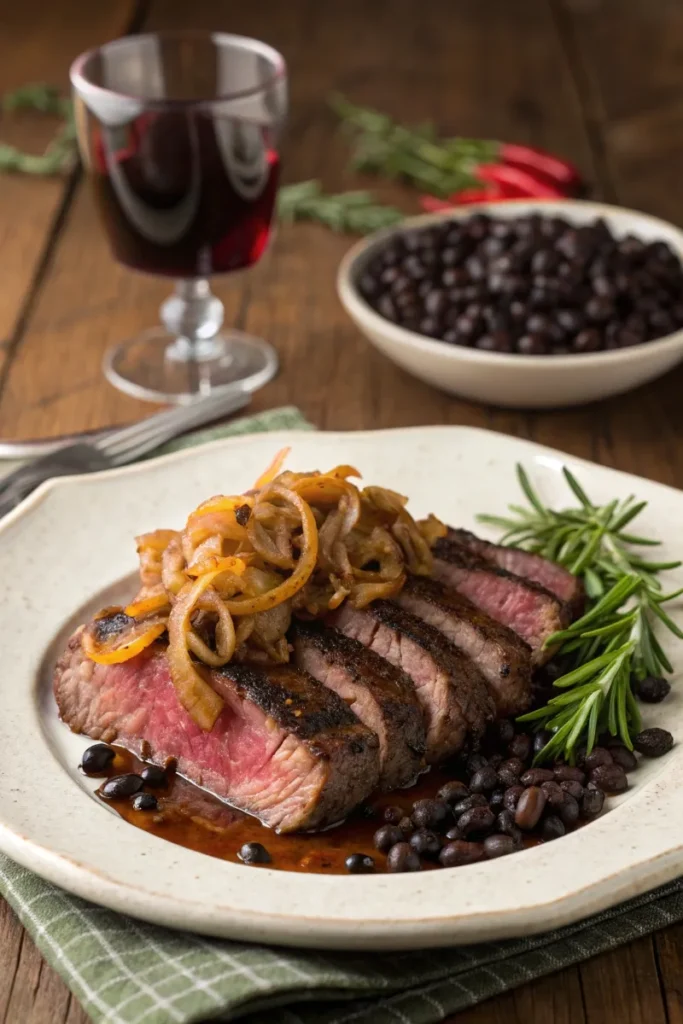 steak and beans and onions recipe