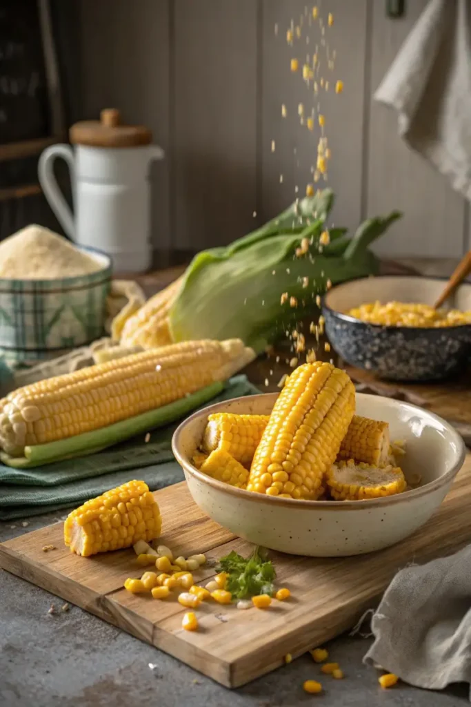 Fresh corn being prepared for El Salvadoran corn soup.