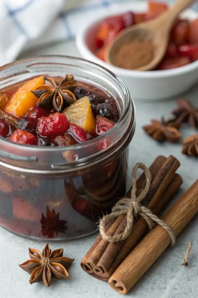 Rum-soaked fruits for Caribbean Festival Rum Cake Recipe