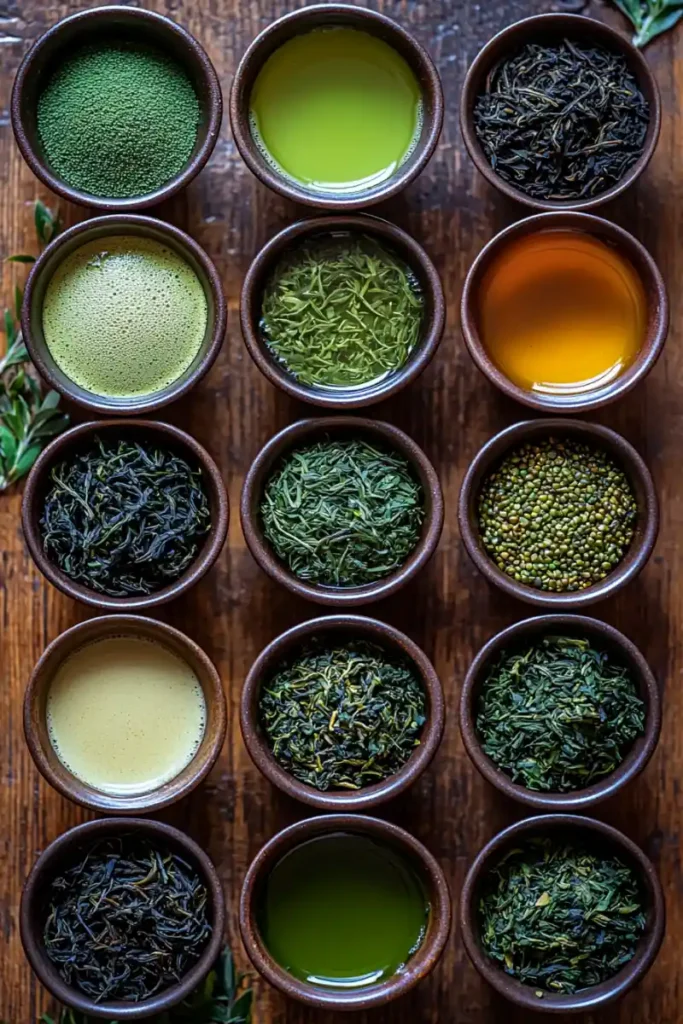 Different types of green tea for green tea drink recipes.