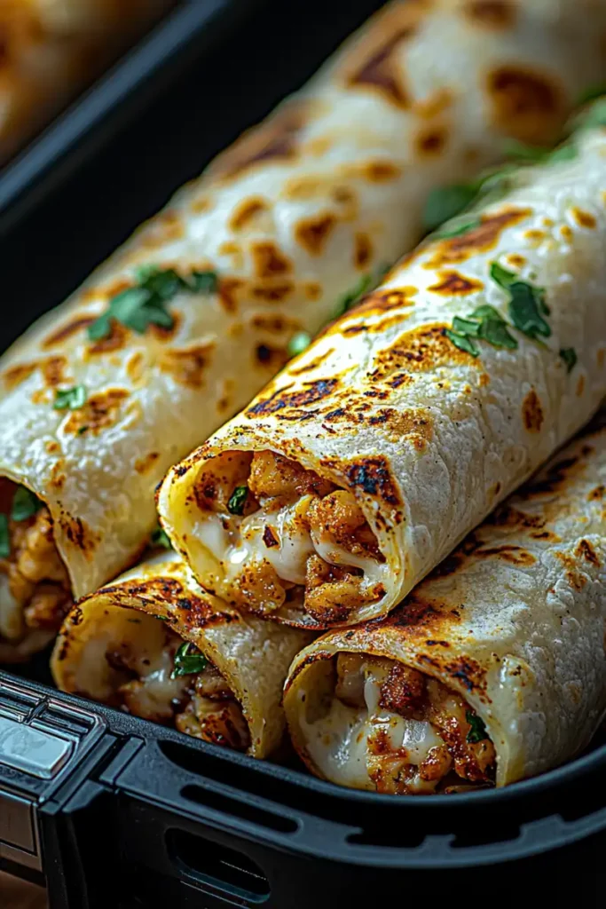 Crispy Cheesy Garlic Chicken Wraps in Air Fryer