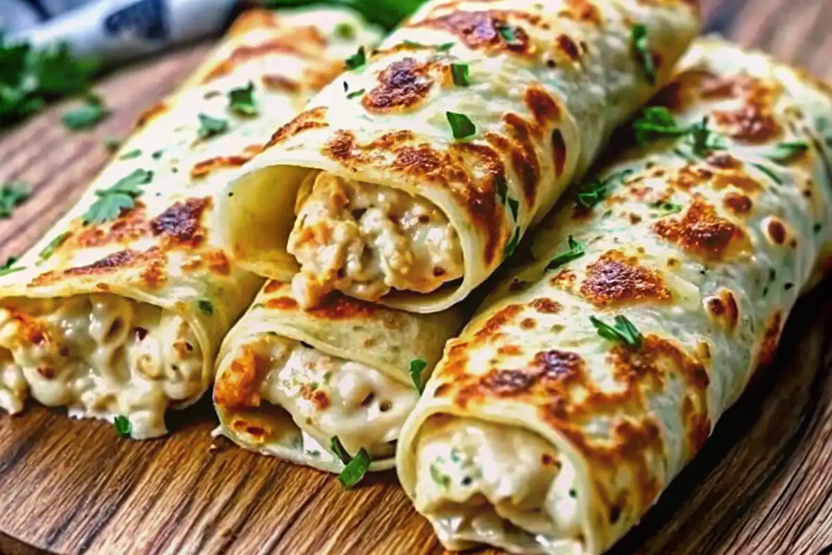 Cheesy Garlic Chicken Wraps with Melted Cheese