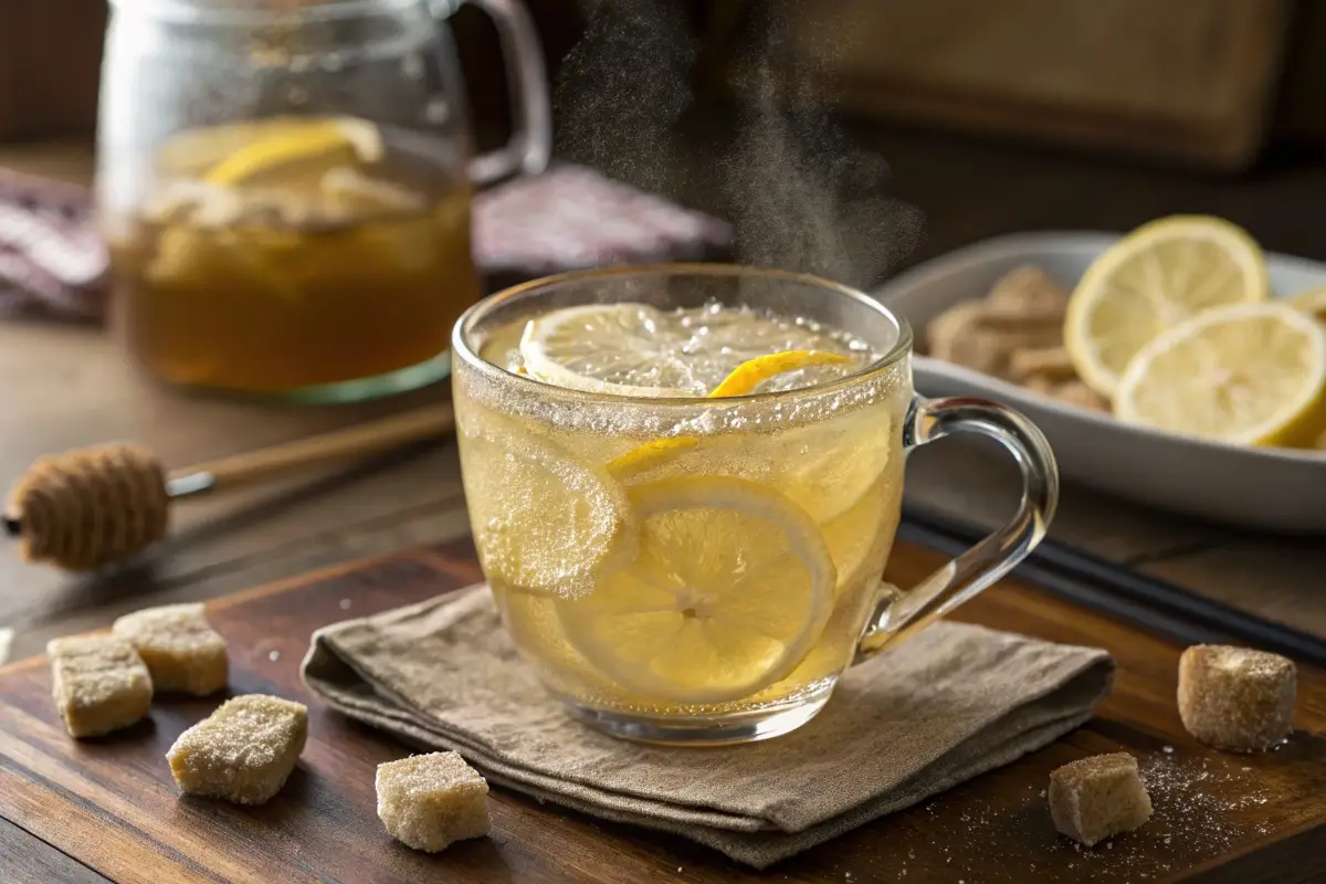 Crystallized Ginger Lemon Tea in a Glass Cup