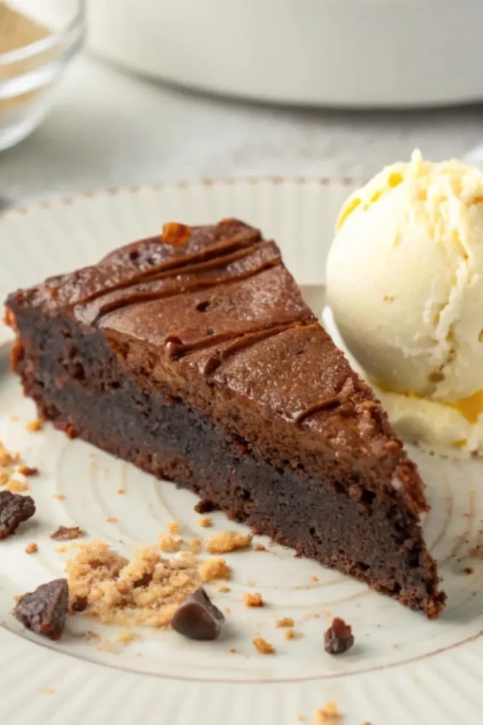 Gluten free chocolate cake with vanilla ice cream