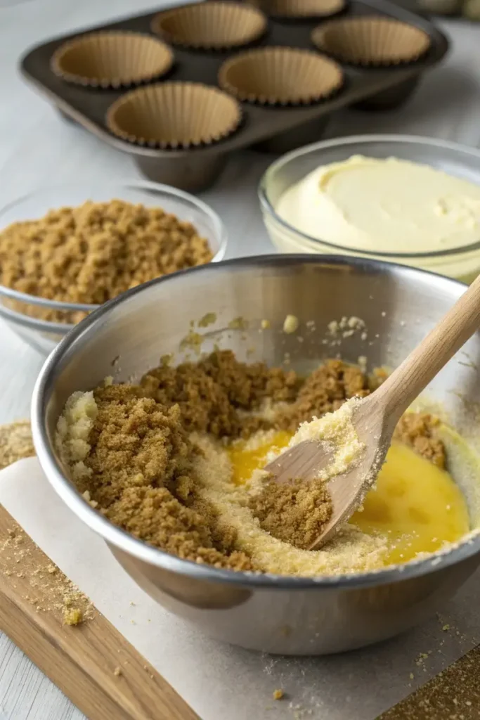 Graham cracker crust being mixed