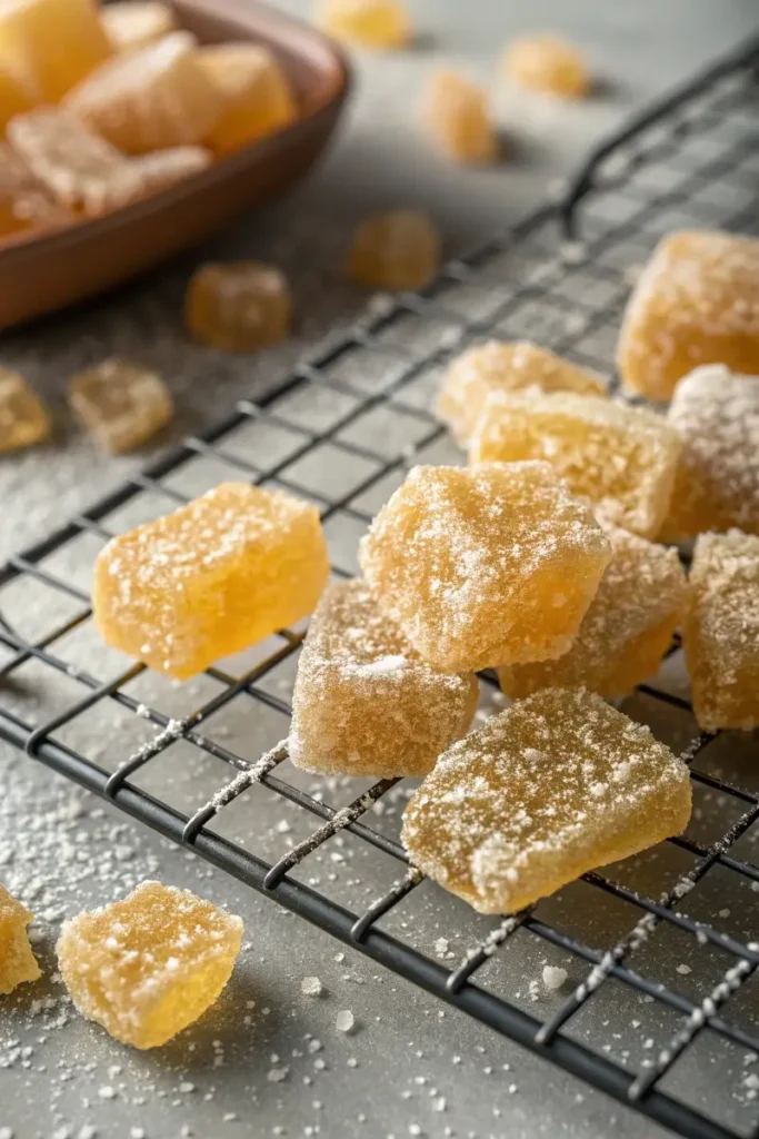 Homemade Crystallized Ginger Coated in Sugar