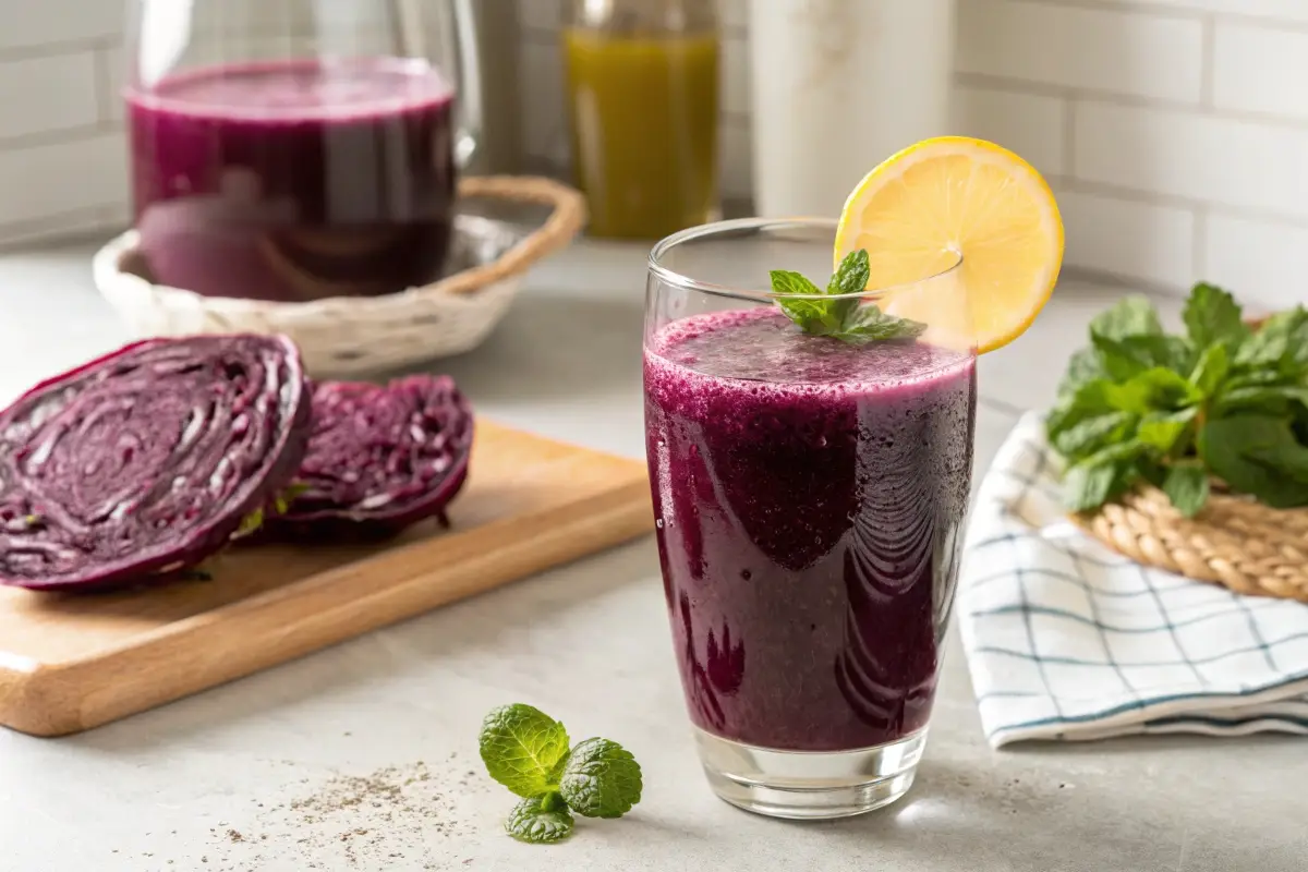 Purple cabbage juice recipe – a healthy antioxidant-rich detox drink.