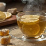 Steaming Crystallized Ginger Lemon Tea in a Glass Cup