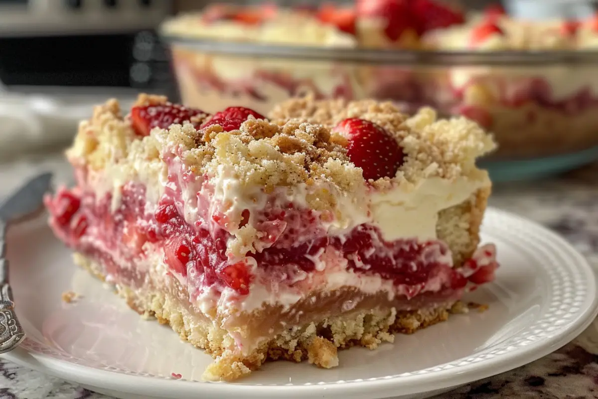 Strawberry Cheesecake Dump Cake with fresh strawberries