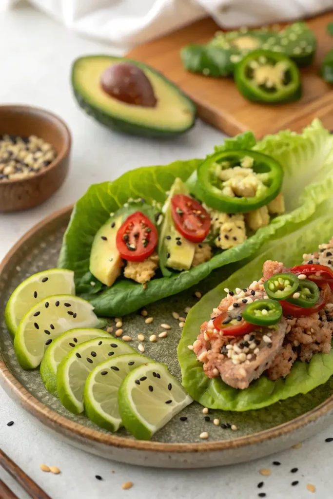 Different variations of tuna lettuce wraps