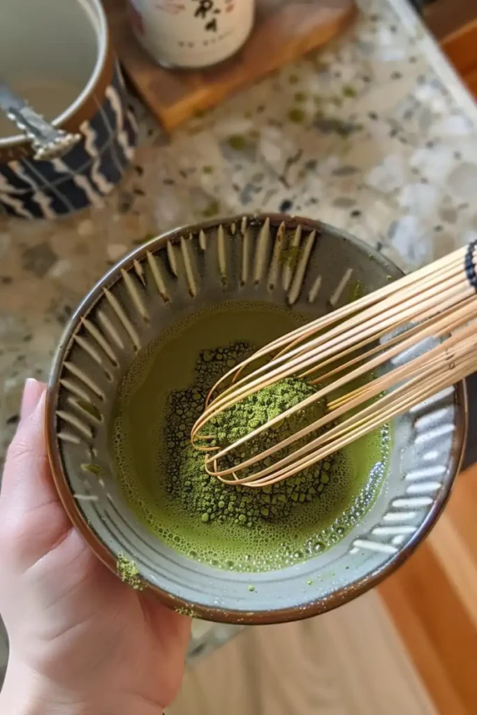 Whisking Matcha for an Iced Matcha Latte